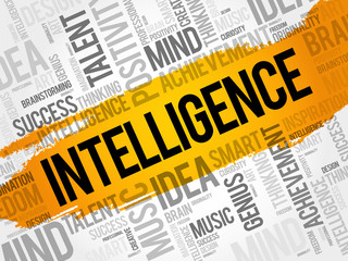 Intelligence word cloud collage, creative business concept background