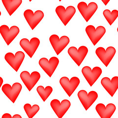 Seamless red hearts on white background random pattern for St.Valentines cards