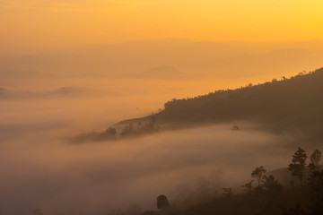 Sunrise with sea of mist in Chiang Mai in winter, Thailand