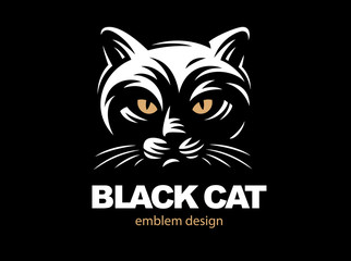 Black cat face logo - vector illustration