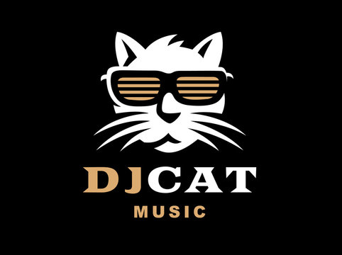Hipster Cat DJ on black background
