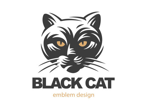 Black cat face logo - vector illustration