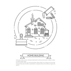 Fototapeta premium House remodel horizontal banner with building tools Line art