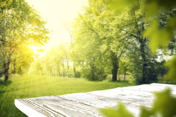wooden table and spring time 