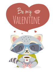 vector raccoon valetine's day greeting card