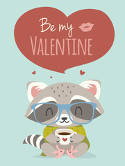 vector raccoon valetine's day greeting card