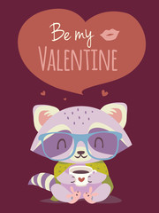 vector raccoon valetine's day greeting card