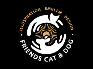 Cat and dog friends emblem, logo
