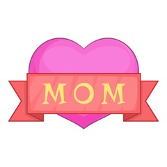 Mothers Day pink heart with red ribbon icon. Cartoon illustration of Mothers Day pink heart with red ribbon vector icon for web