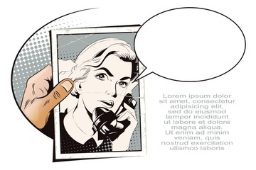 Portrait of female nurse using vintage phone.