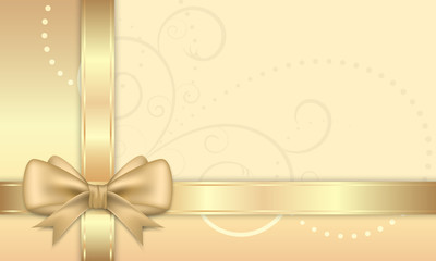 Gift card with golden ribbon and bow.