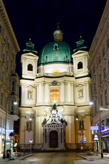 Fototapeta premium Photo view to the peterskirche st peters church baroque roman catholic parish church at night