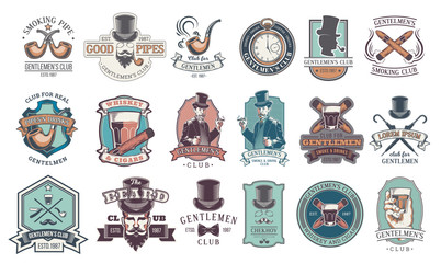 Set of vintage gentleman emblems, labels. - obrazy, fototapety, plakaty