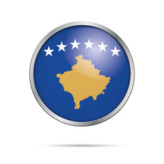 Vector Kosovan flag Button. Kosovo flag in glass button style with metal frame.