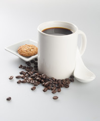 coffee or cup of coffee and cookie on background.