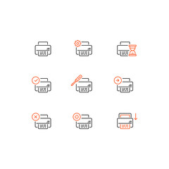 Printer and Printing Vector Outline Icon set
