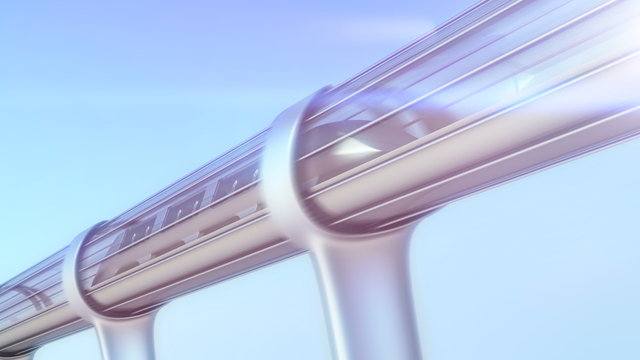 monorail futuristic train in tunnel. 3d illustration