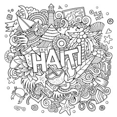Haiti hand lettering and doodles elements background