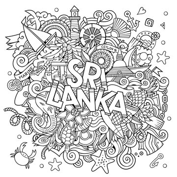 Sri Lanka country hand lettering and doodles elements