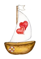 with hearts on a sail boat Valentine's Day