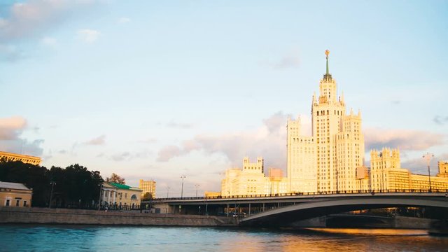 Timelapse view of historical building in moscow with river front