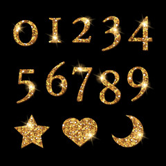 Shinning Golden Numbers and moon star heart pattern