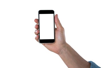 Close-up of hand showing mobile phone