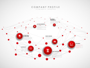 Company profile overview template with red circles and dots - li