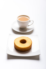 Japanese plain baumkuchen with coffee