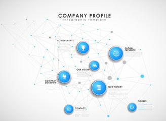 Obraz premium Company profile overview template with blue circles and dots - l