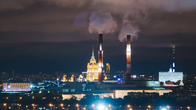 Timelapse view of historical building and moscow domntown skyline