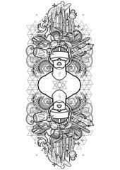 Graphic man wearing virtual reality headset