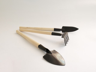 Garden tools on white background