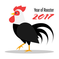 Happy Chinese New Year 2017. The year of rooster (cock). Black rooster (cock) with white neck.