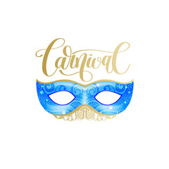 carnival lettering logo design with mask and hand written word