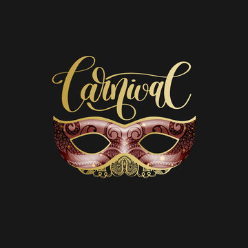 carnival lettering logo design with mask and hand written word