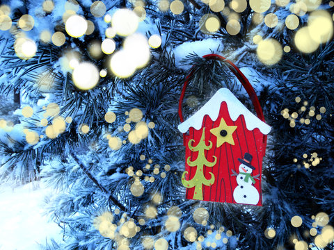 christmas decoration composition on fir background