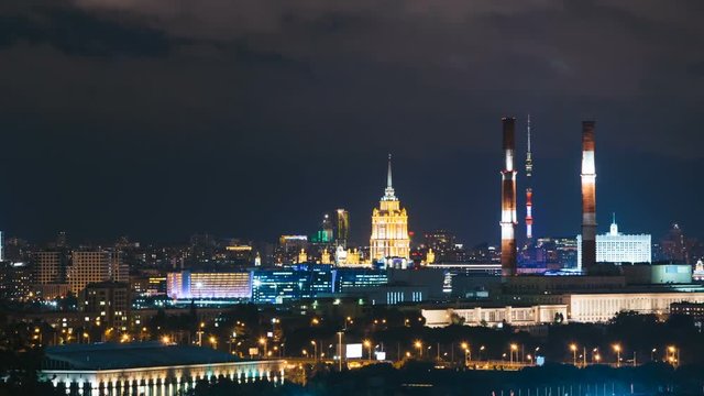 Timelapse view of historical building and moscow downtown skyline