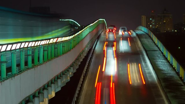 Above Ground Subway Trafic and Car Trafic, 4K, Timelapse