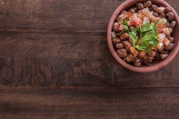 foul Modammas Fava Beans Top View with Negative Space