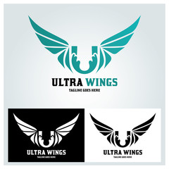 Letter u logo design template ,Ultra wing logo design concept ,Vector illustration