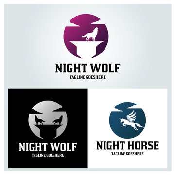 Wolf night logo design template ,Night horse logo design concept ,Vector illustration