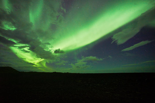 Beautiful aurora dancing over Snaefellsnes National Park-Iceland, image noise due high ISO
