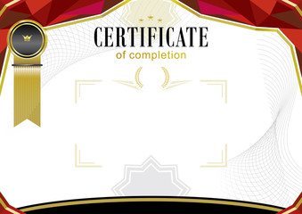 Official certificate. Red triangle background and emblem