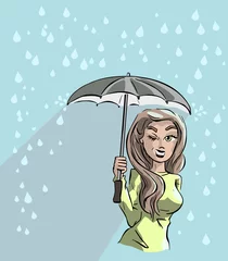 Foto auf Acrylglas Vrouw in regenjas in de regen © emieldelange