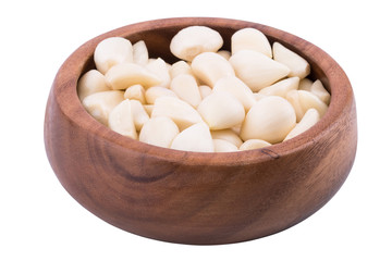 Garlic on wooden bowl