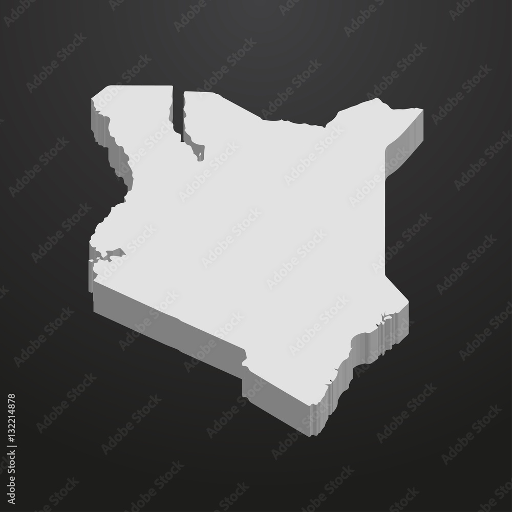 Poster kenya map in gray on a black background 3d