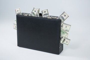 Bank notes coming out of briefcase