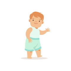 Redhead Boy Walking,, Adorable Smiling Baby Cartoon Character Every Day Situation