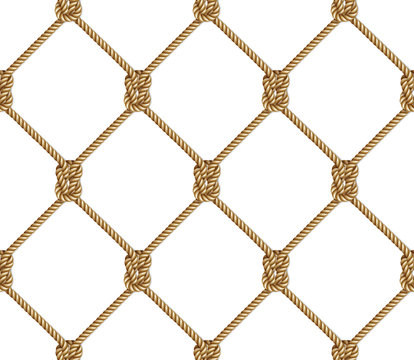 Seamless Pattern, Background, Yellow Rope Woven In The Form Fishing Net, Isolated On White